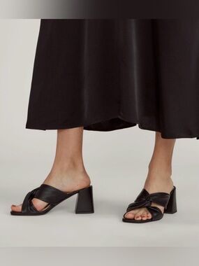 Everlane DayTwist Black Leather Slide Sandal Block Heel Italy 8.5 with box